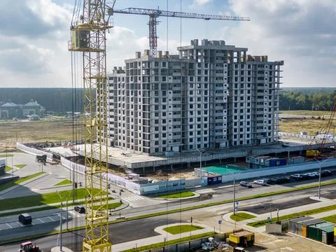 Monolithic frame construction of the building. Solid walls of concrete. Shoot Stock Photos