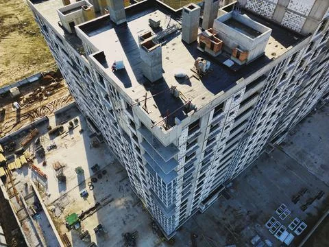 Monolithic frame construction of the building. Solid walls of concrete. Shoot Stock Photos