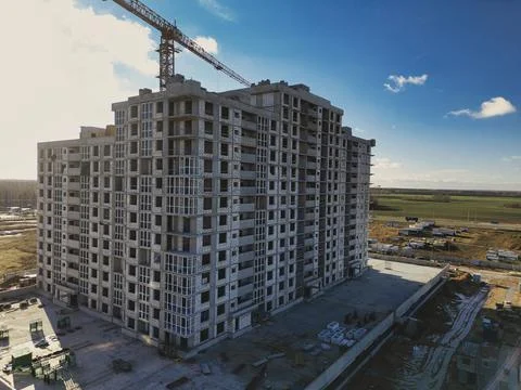 Monolithic frame construction of the building. Solid walls of concrete. Shoot Stock Photos