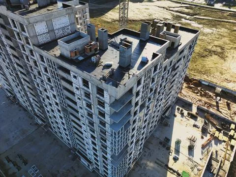 Monolithic frame construction of the building. Solid walls of concrete. Shoot Stock Photos