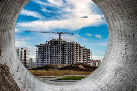 Monolithic frame construction of the building. Solid walls of concrete. The f Stock Photos