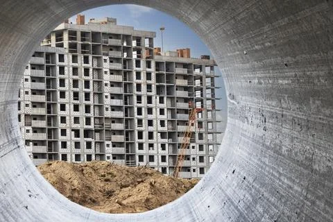 Monolithic frame construction of the building. Solid walls of concrete. The f Stock Photos
