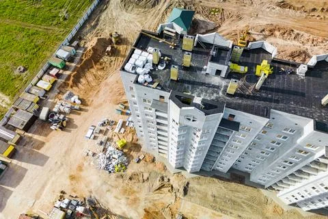 Monolithic frame construction of the building. Solid walls of concrete. View  스톡 사진
