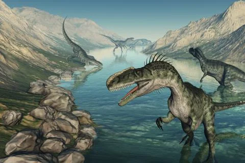 Monolophosaurus Dinosaurs Exploring Stock Illustration