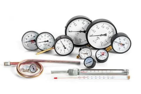 Monometers of different sizes on a white isolated background. Stock Photos
