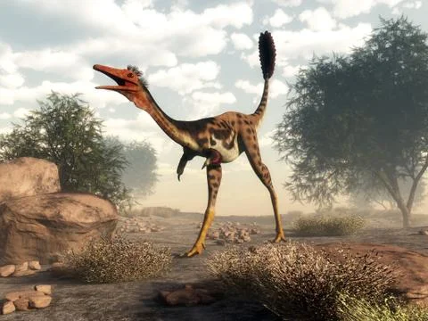 Mononykus dinosaur in the desert - 3D render Stock Illustration