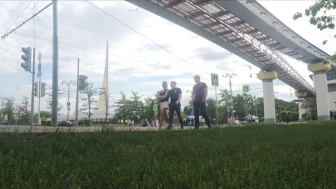 Monorail And Other Transport In City center Timelapse Stock Footage