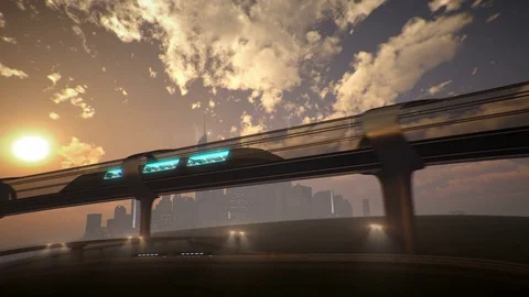 Monorail futuristic train in tunnel. 3d illustration Stock Footage