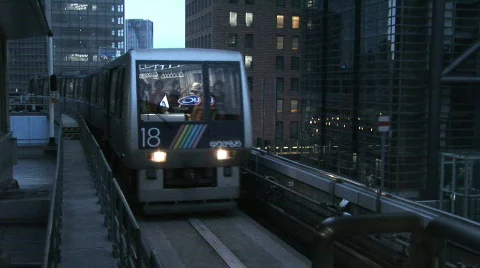 Monorail station in Tokyo, Japan. Train arriving. Transport system Stock Footage