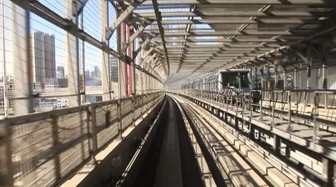 Monorail train over Rainbow Bridge, Tokyo Japan Stock Footage 8678718
