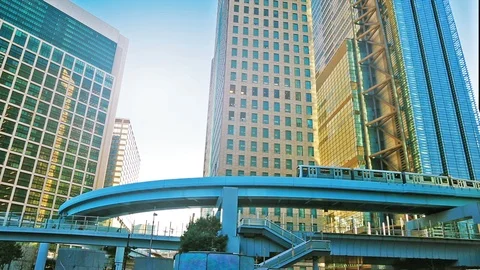 Monorail train rides in Tokyo. Stock Footage 87736521