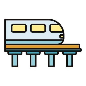 Monorail train traveling on elevated guide way icon Stock-Illustration