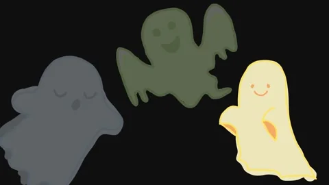 Monotone color three cute ghost line art Stock Footage 252373568