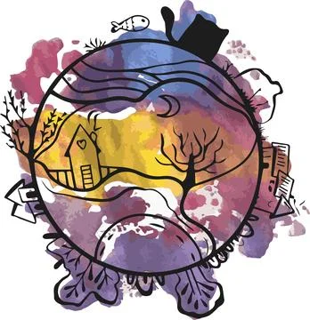 Monotype illustration based on a bright multi-colored spot Illustrazione stock