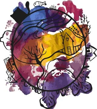 Monotype illustration based on a bright multi-colored spot Stock Illustration