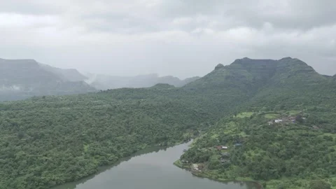 Monsoon Clouds Hovering Over Hills – Drone Shot Near Murbad, Mumbai Stock Footage 307771205
