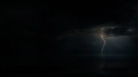 Monsoon Cyclone Storm Clouds with Lightnings above Dark Night Tropical Ocean イラスト素材