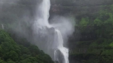 Monsoon huge Dramatic waterfall Drone shot 4K60 库存影片 332893154