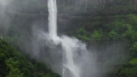 Monsoon huge Dramatic waterfall Drone shot 4K60 库存影片 332893155