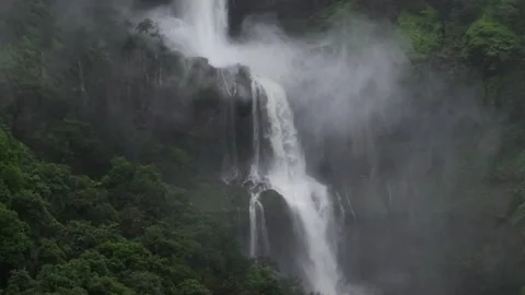 Monsoon huge Dramatic waterfall Drone shot 4K60 스톡 동영상 332893183
