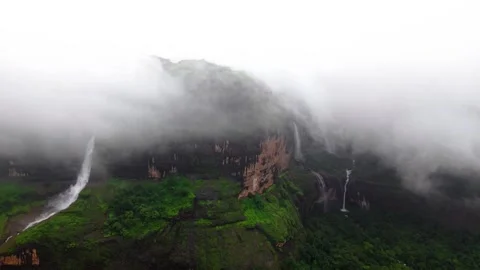 Monsoon huge Dramatic waterfalls Drone shot 4K60 库存影片 332893158