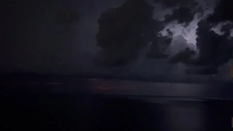 Monsoon Lightning Storm Bolts Over Ocean Reg Speed and Slowed for Full Effect Stock Footage 303119366