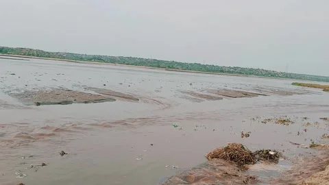 Monsoon river flood with rapid currents and sediment transport dynamics Stock Footage 333493384
