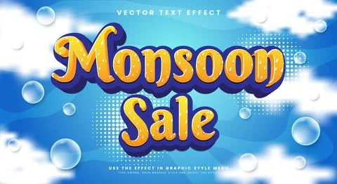 Monsoon sale 3D editable text effect Template Illustrazione stock