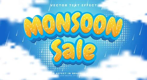 Monsoon sale 3D editable text effect Template Illustrazione stock