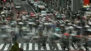 Monsoon Season Rain Rush Hour Tokyo People Walk Shopping Street Crowd Time Lapse Stock Footage