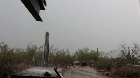 Monsoon Thunderstorm Creates Waterfall At Park In Arizona Stock Footage 159174544