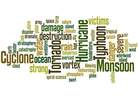 Monsoon, Tornado, Typhoon, Hurricane, Cyclone, word cloud concept イラスト素材