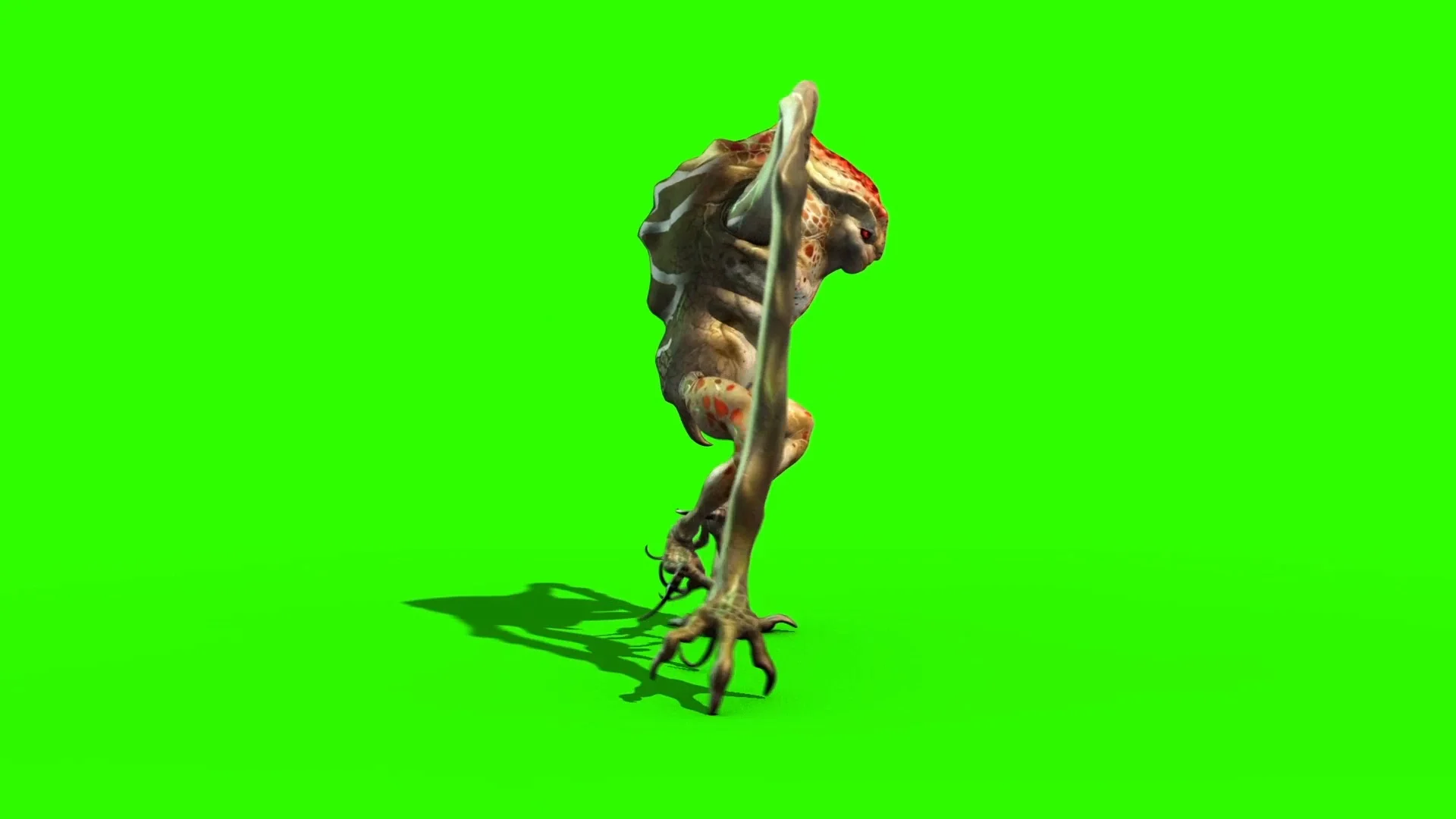 Monster Alien long Leg Walks Loop Side 3D Animation Green Screen