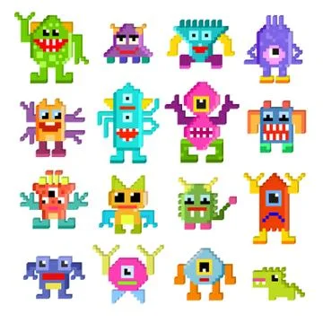 Monster alien vector cartoon pixel monstrous character of monstrosity and Stock Illustration