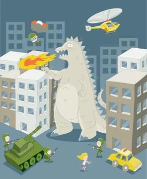 Monster attacking the city Stock Illustration