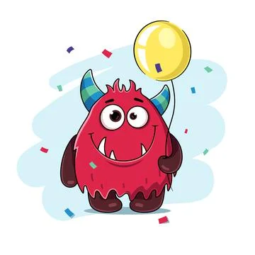Monster with a balloon Stock Illustration