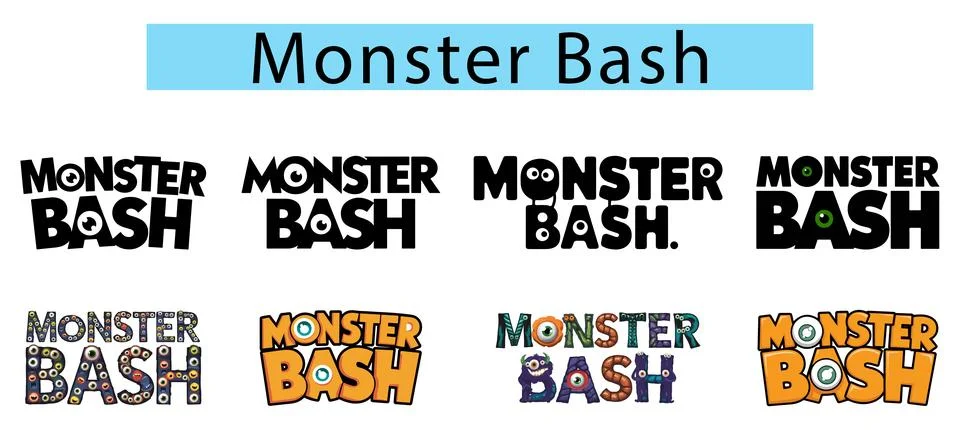 Monster Bash logo type typography vector with monster eyes peeking 库存插图