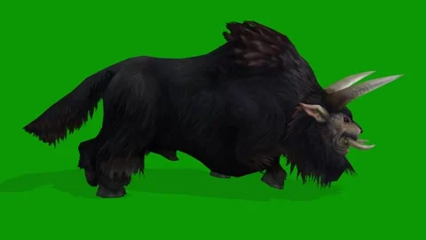 Monster Buffalo Walking From Right 3D Rendering Animation on Green Screen Stock Footage 308425723