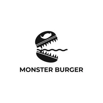 Monster Burger Concept, Monogram Logo Template for Fast Food Restaurant Stock Illustration