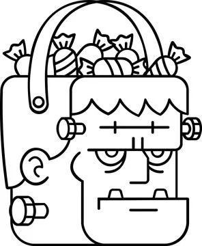 Monster Candy Bucket Line Icon Stock Illustration