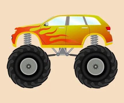 Monster car with a  flame sticker Stock Illustration