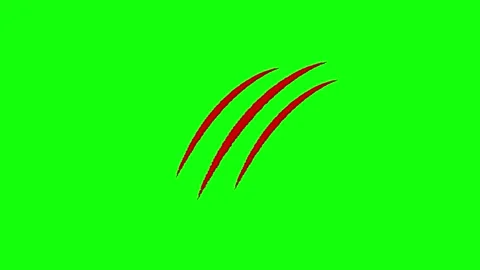 Monster claws animated striking fast four red scratch marks on 4k green scr.. Stock Footage 343595644