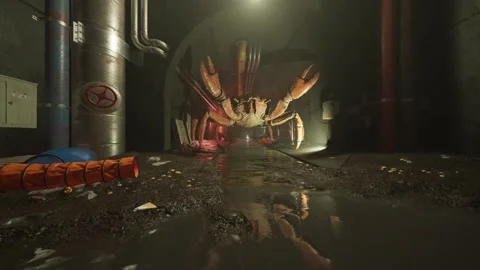 Monster crab in underground dead ends. Subway adventure. Stock Footage 302164190