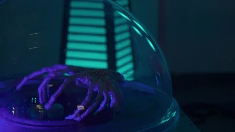 Monster creature moves inside the bulb horror light. Aliens Spacecraft. Mystical 스톡 동영상 98865511