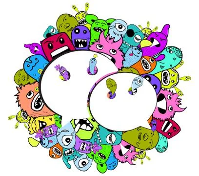 Monster doodle and speech bubbles Stock Illustration