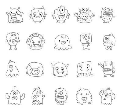 Monster doodle character set Stock Illustration