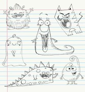 Monster doodles set Stock Illustration