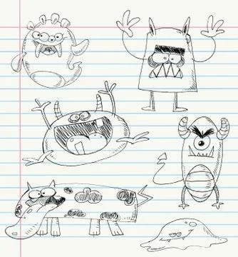 Monster doodles set Stock Illustration