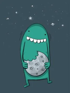 Monster eats moon Stock Illustration