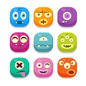 Monster Emoji Icons Set Stock Illustration